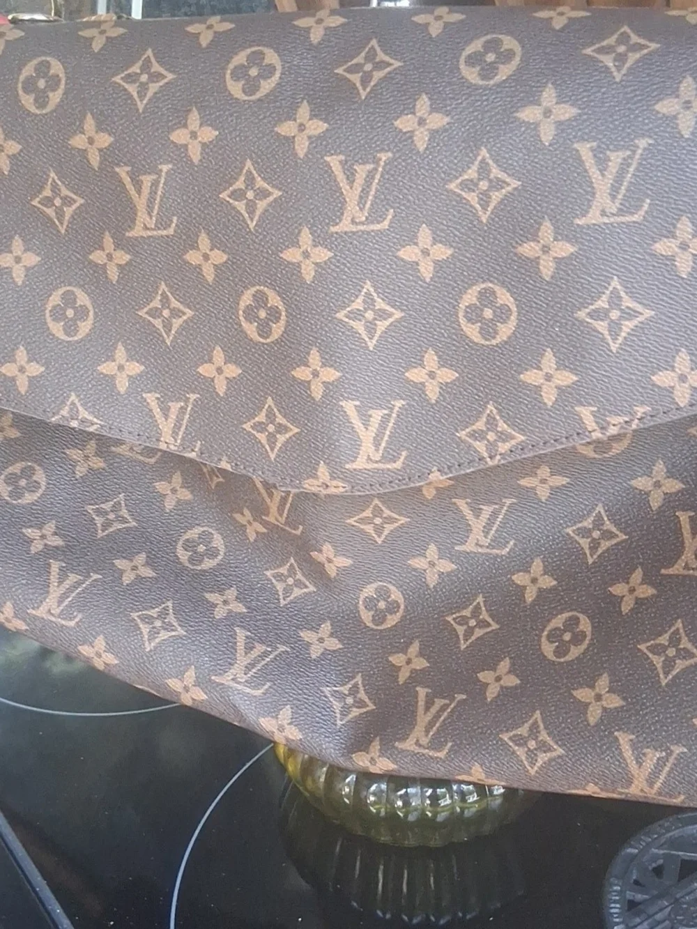 Louis Vuitton Monogram Canvas Brown Shoulder Bag with Red Braided Handle